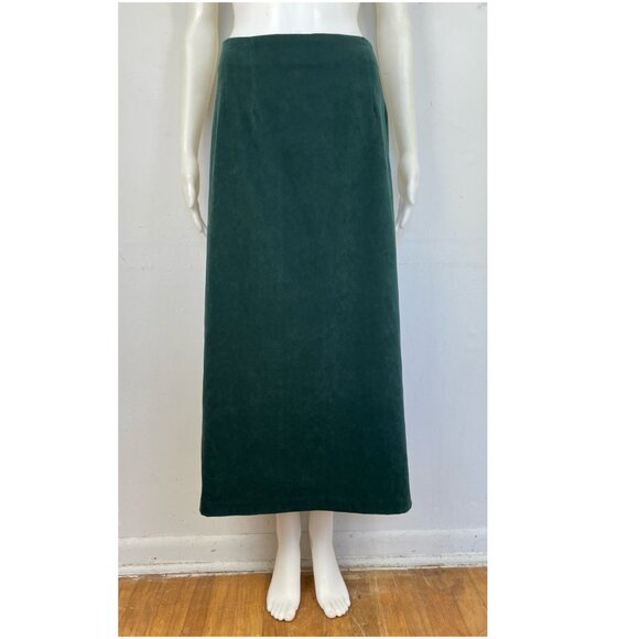 Vintage Microfiber Skirt Size XL 34" Waist 90s Emerald Green Maxi Straight Cut - Picture 4 of 4